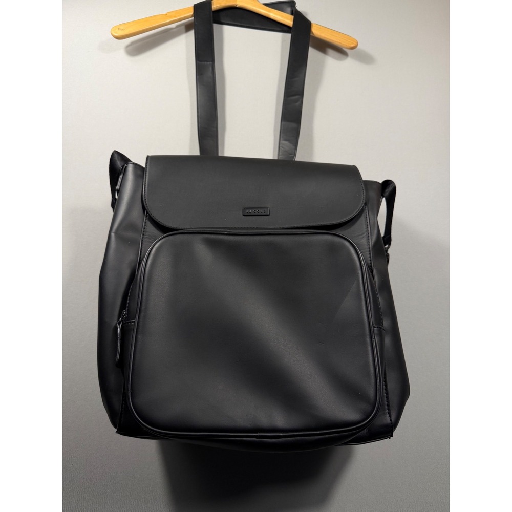 JJ Cole Diaper Bag Backpack Black Vegan Leather Convertible Tote Travel Bag